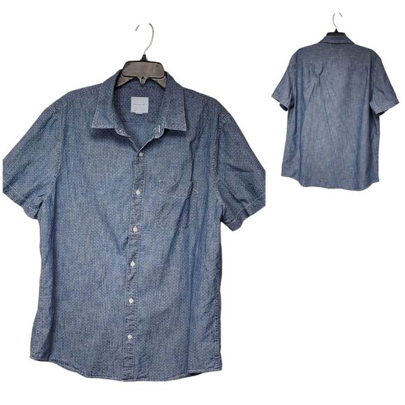 Men AMERICAN EAGLE AE Blue White Denim Chambray Polka Dot Button Up Shirt XL - Picture 1 of 4